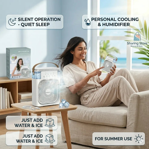 3-in-1 Portable Mini Air Cooler Fan with Humidifier & LED Light